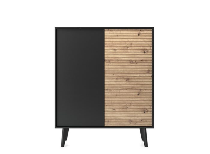 Buffet Haut 2 portes Noir et Chêne 100 cm – ISAAC