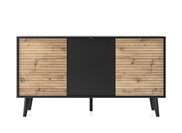 Buffet 3 portes Noir et Chêne 155 cm – ISAAC