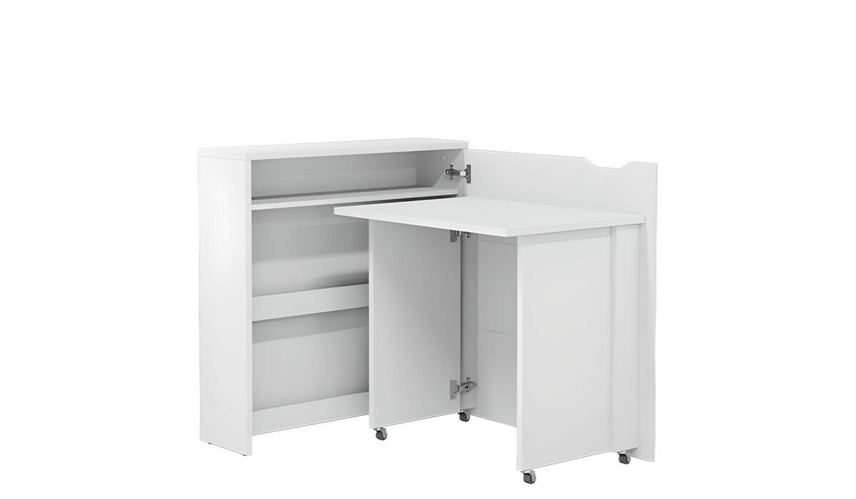 Bureau mural repliable EASY 90 cm finition blanc laqué - Ouverture droite - Design contemporain