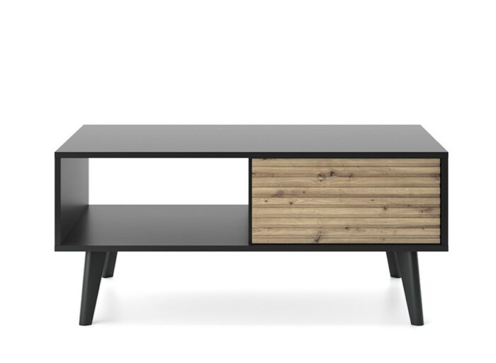 Table basse 2 tiroirs Noir et Chêne 105 cm – ISAAC