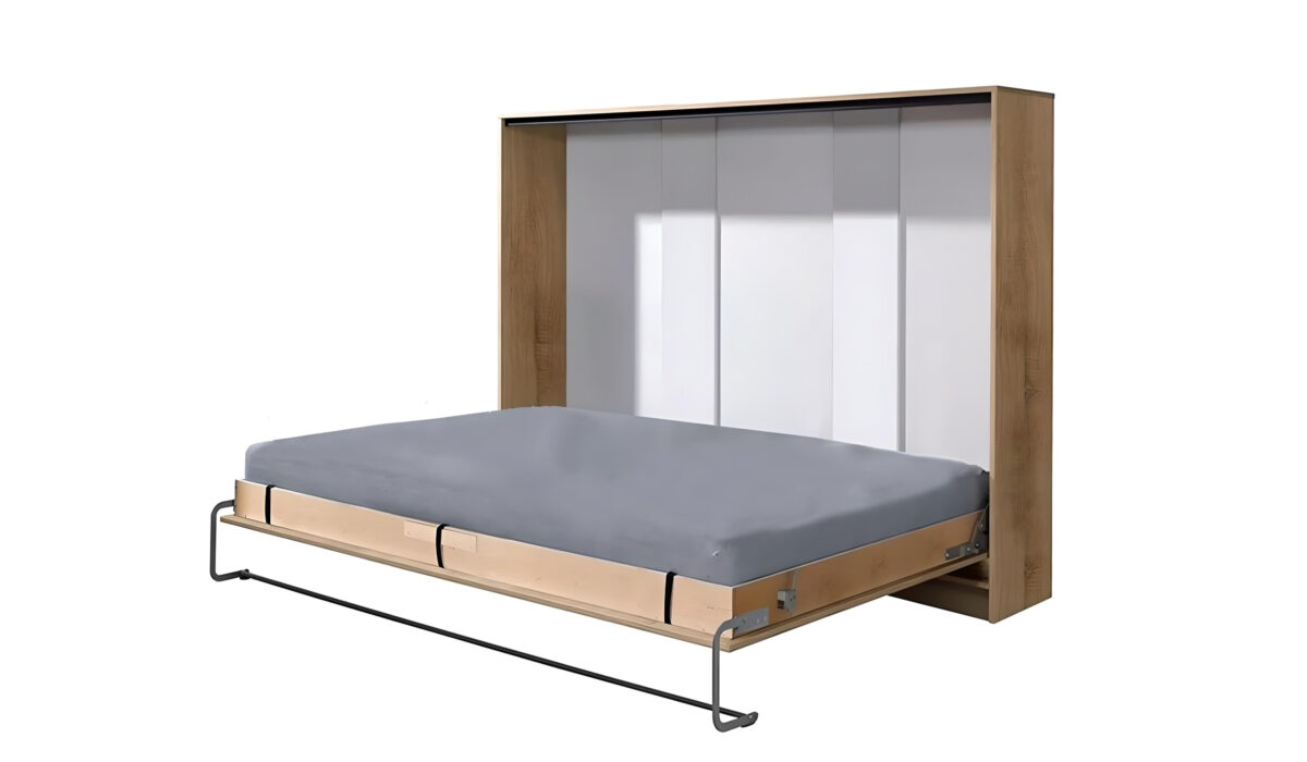 Lit escamotable 140 x 200 cm ouvert ZEN couleur bois KAMAZZA