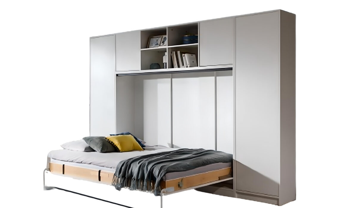 Lit escamotable horizontal 140 x 200 avec rangements et niches ouvertes ZEN