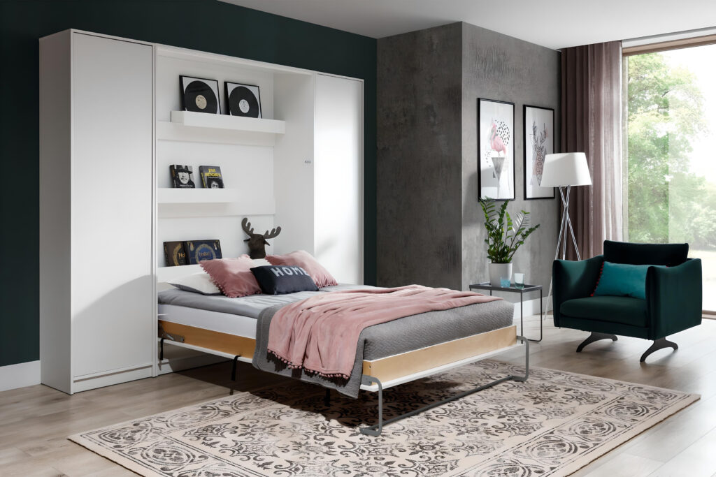 Lit escamotable avec rangements 2 armoires COZY blanc