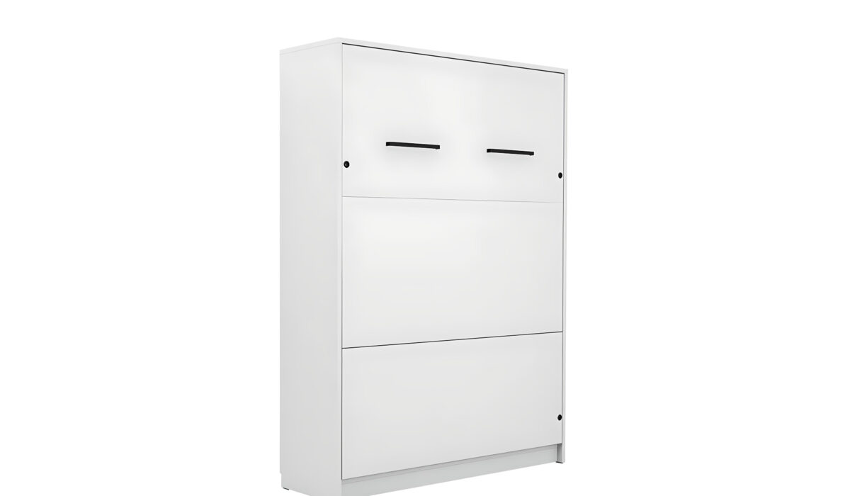 Lit escamotable fermé LOLITA avec bureau intégré blanc KAMAZZA