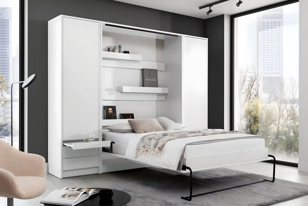 Lit escamotable vertical LOLITA vous propose 2 armoires et un bureau intégré afin de maximiser votre espace