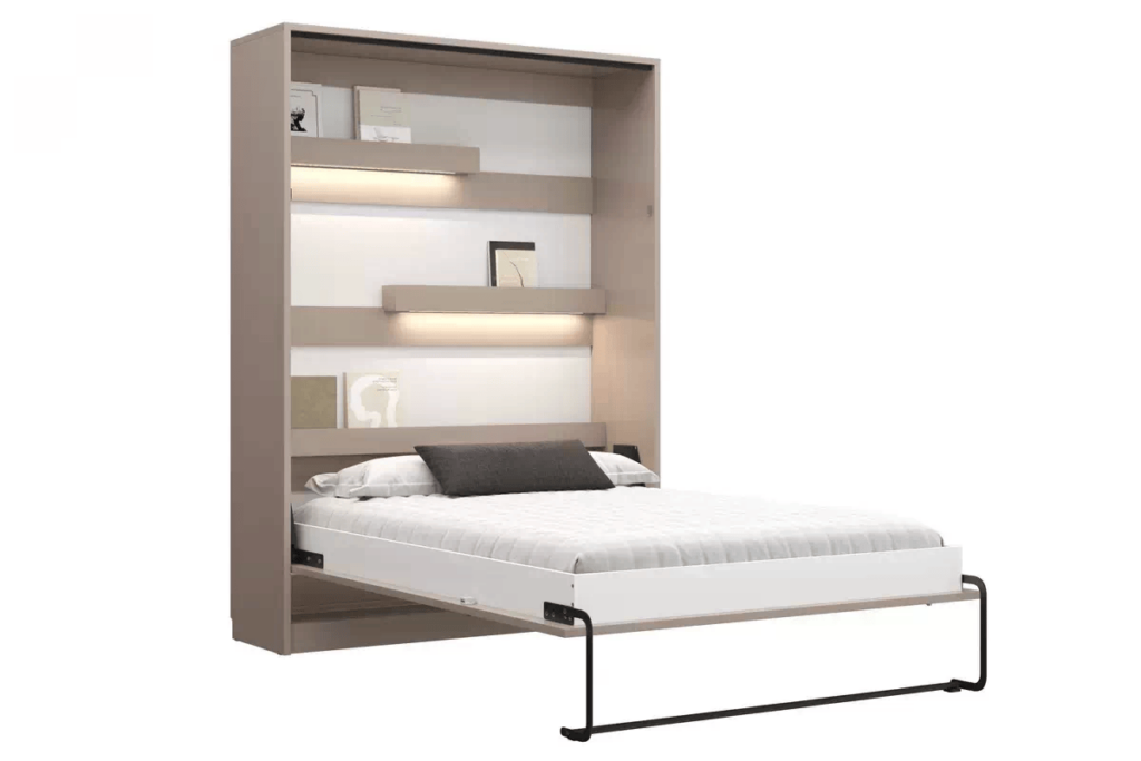 Lit escamotable et bureau intégré - taupe - LOLITA - ouvertr