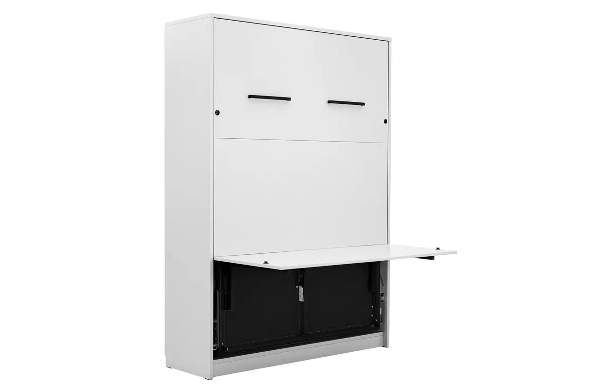 Lit escamotable et bureau intégré - blanc - 140 x 200 - LOLITA - bureau ouvert