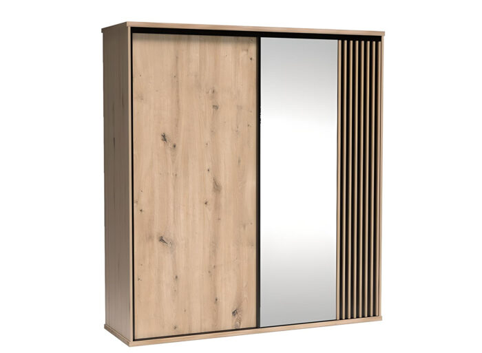 Armoire 2 portes avec miroir et penderie Chêne et Noir – ZEBRA