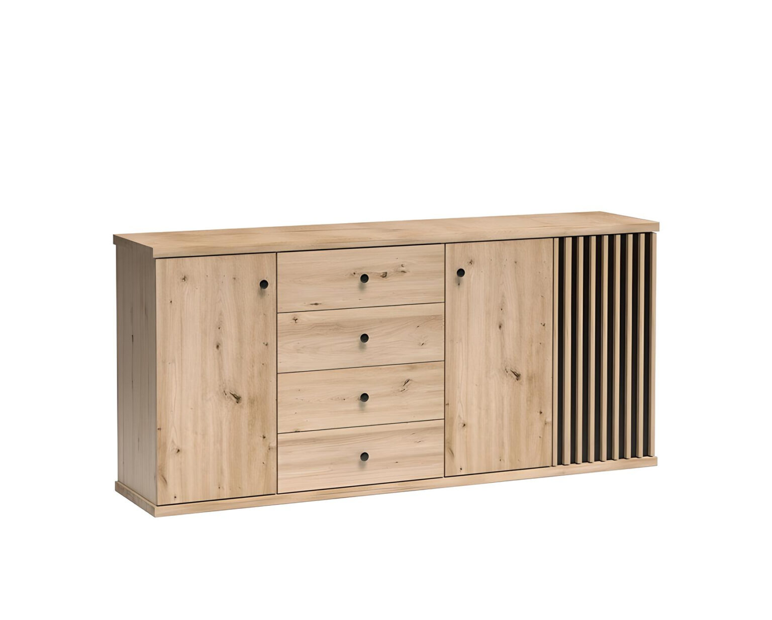 Buffet 3 portes 4 tiroirs avec étagères Chêne et Noir 185 cm - ZEBRA