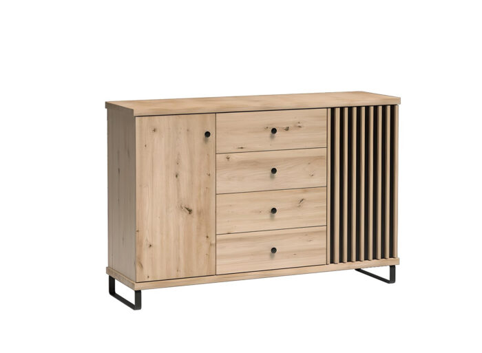 Buffet 2 portes 4 tiroirs et pieds métal 145 cm Chêne et Noir – ZEBRA