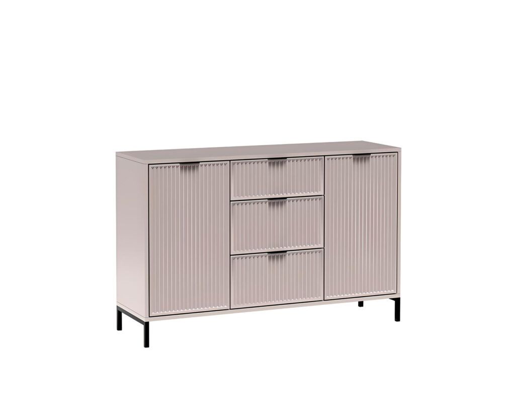 Buffet beige 2 portes 3 tiroirs avec étagères 135 cm KELLY beige