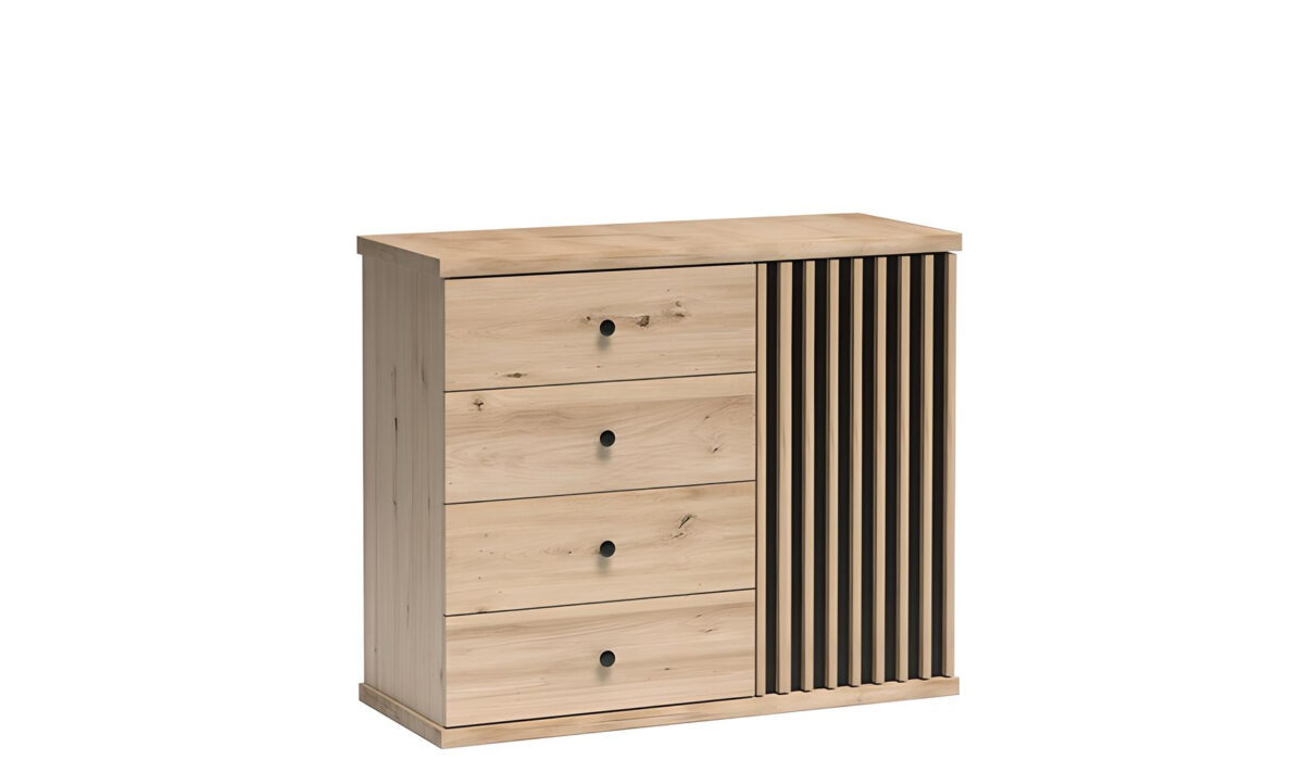 Commode ZEBRA 100 cm Chêne et noir, 1 porte