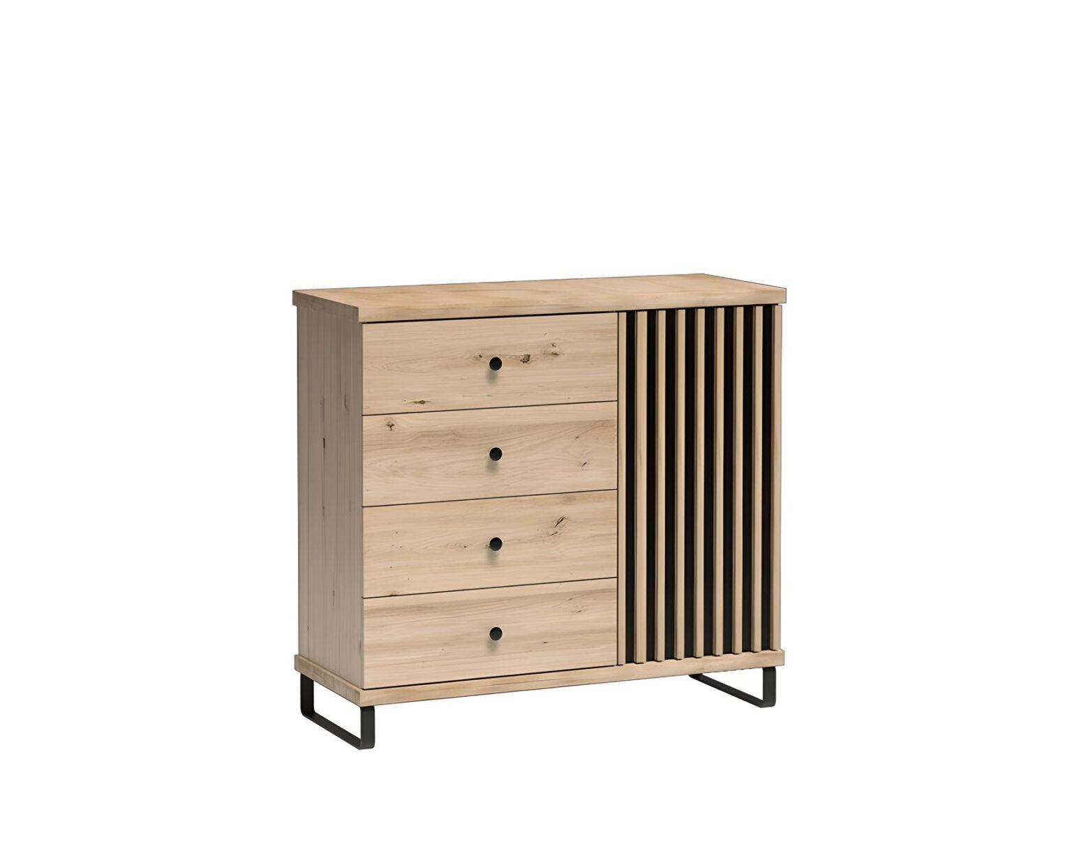 Commode ZEBRA Pieds métal, chêne noir, 100 cm moderne et fonctionnel