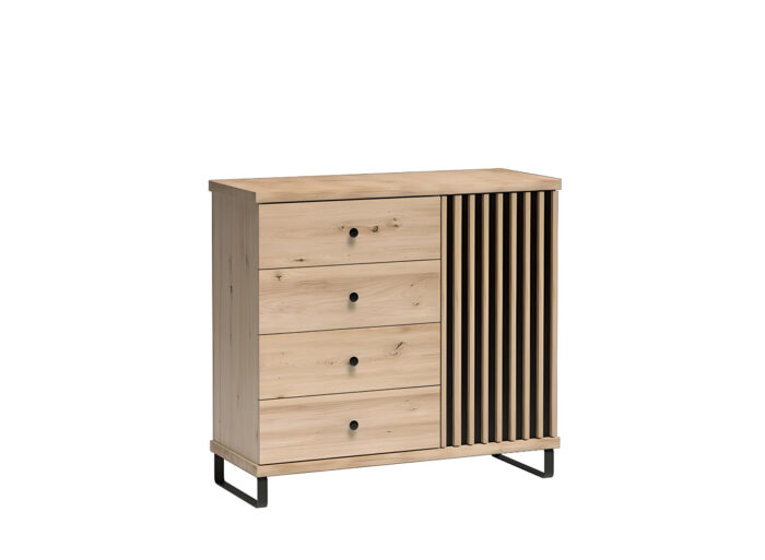 Commode 1 porte 4 tiroirs et pieds métal 100 cm Chêne et Noir – ZEBRA