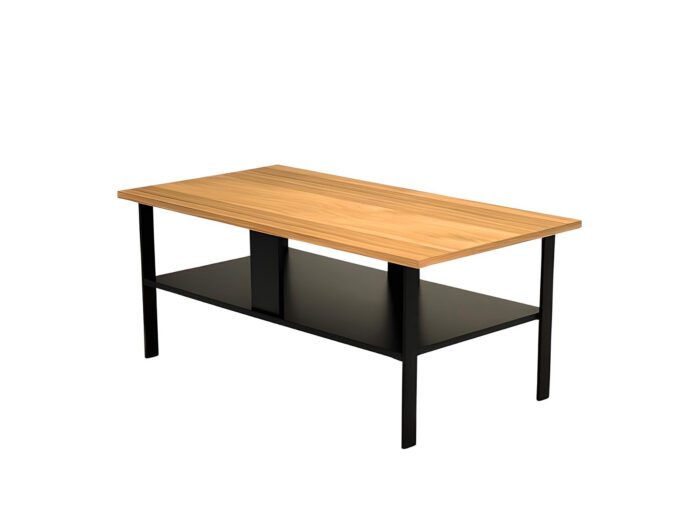 Table basse en chêne naturel et métal noir 106 cm – ALMA
