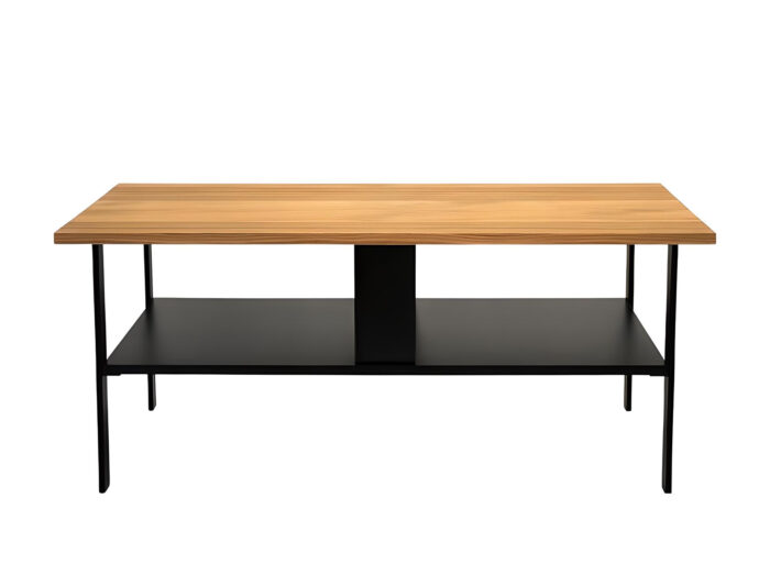 Table basse en chêne naturel et métal noir 106 cm – ALMA