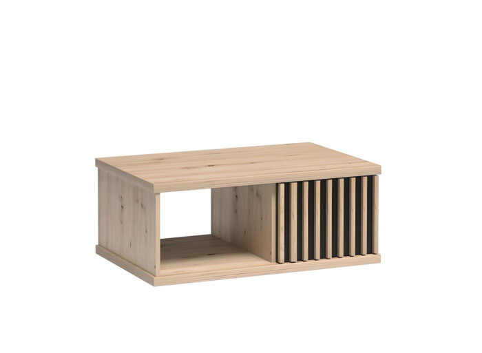 Table basse 1 tiroir 2 étagères 90 cm Chêne et Noir – ZEBRA