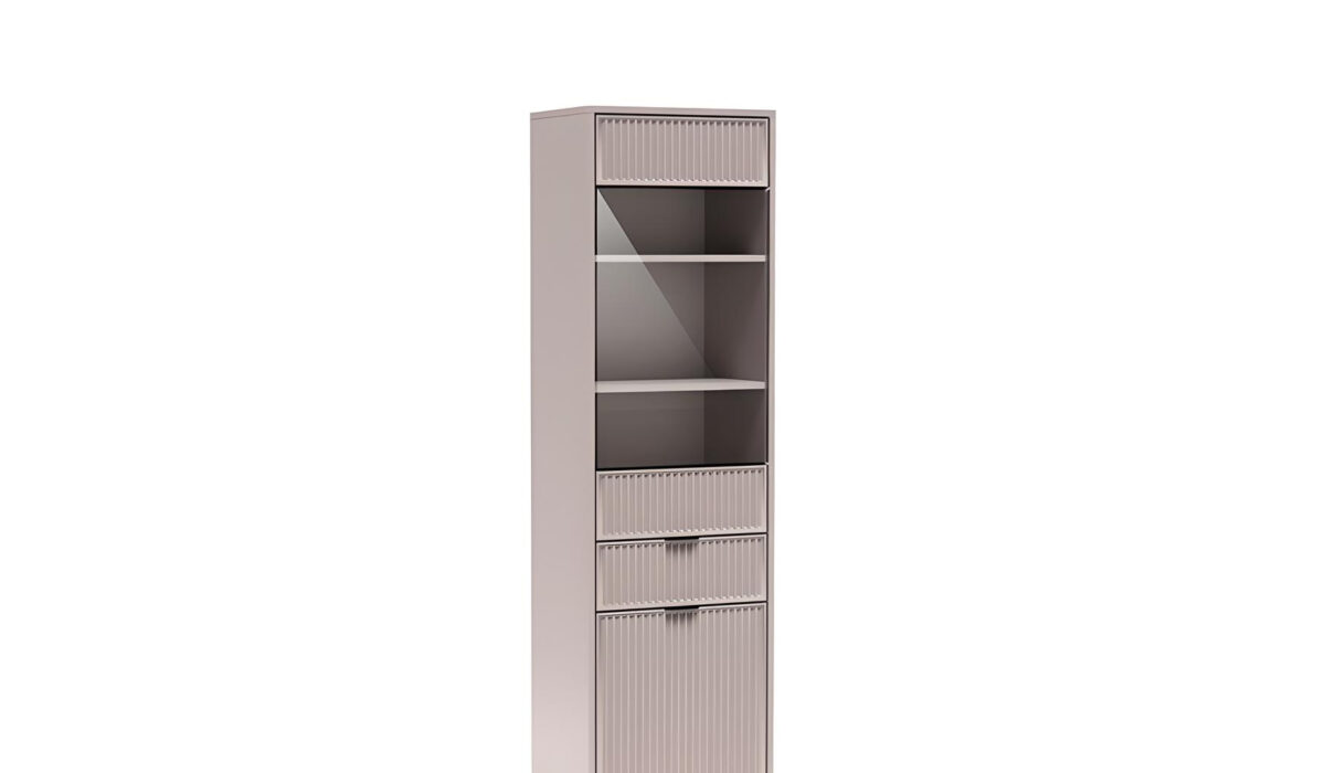 Vitrine 2 portes 1 tiroir 5 étagères 55 cm - KELLY beige