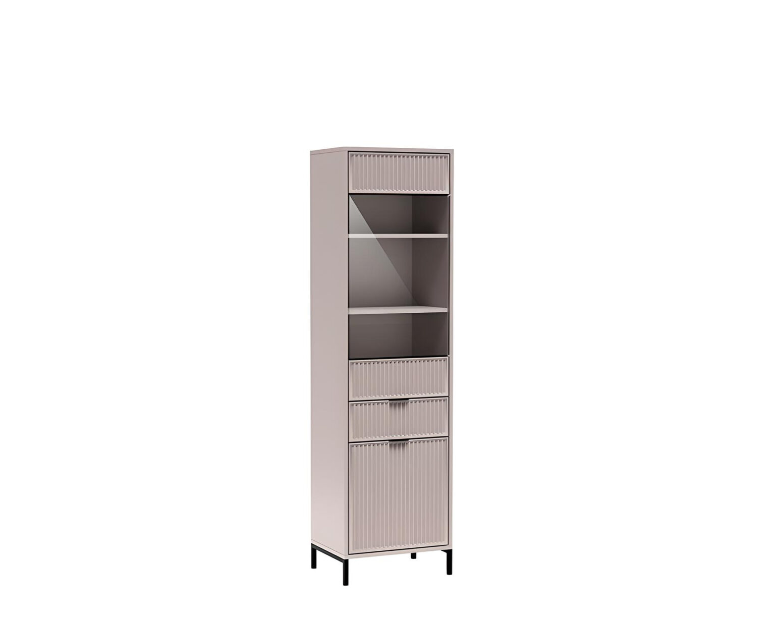 Vitrine 2 portes 1 tiroir 5 étagères 55 cm - KELLY beige