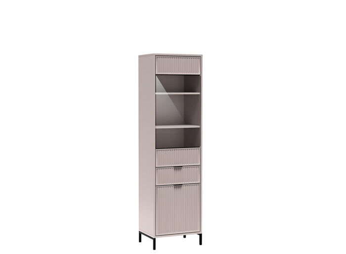 Vitrine 2 portes 1 tiroir 5 étagères 55 cm - KELLY beige