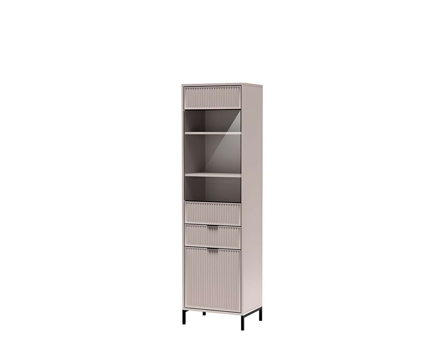 Vitrine 2 portes 1 tiroir 5 étagères 55 cm – KELLY beige tendance KAMAZZA