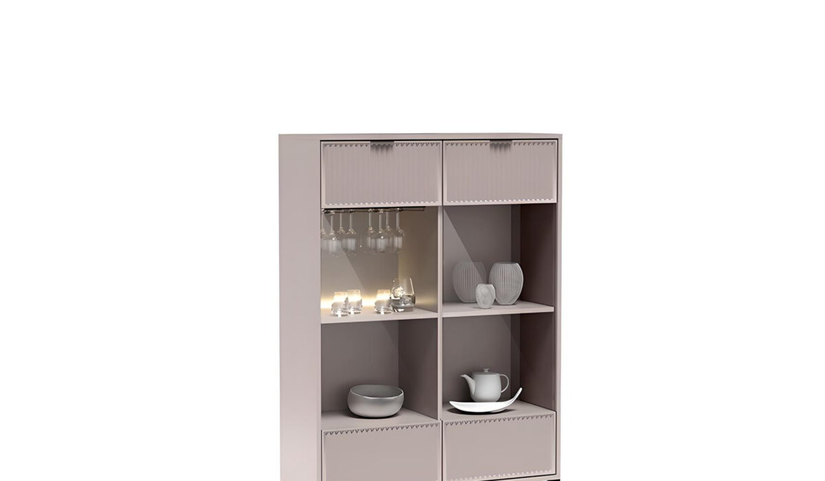 Vitrine KELLY, 105 cm, 2 portes, 8 étagères beige, sublime pour vos trésors décoratifs