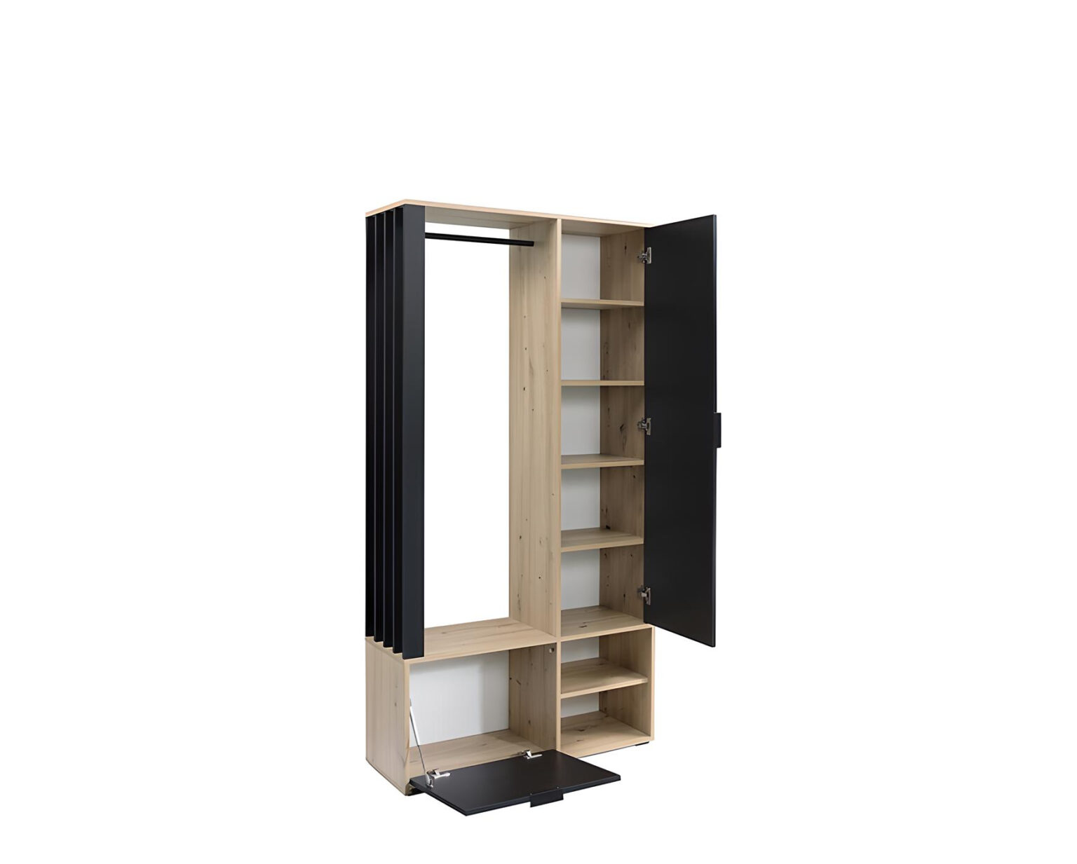 Meuble entrée fonctionnel avec ses nombreux rangements LUCIA Bois et Noir