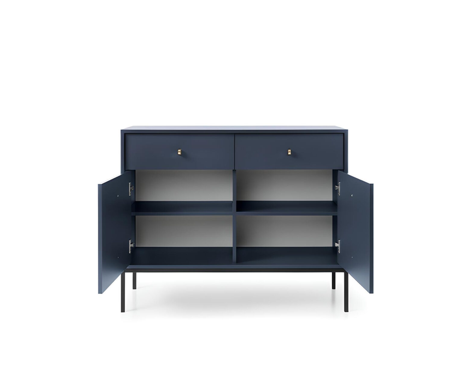 Buffet 2 portes 2 tiroirs pieds métal noir Bleu 104 cm ROSALIA fonctionnel