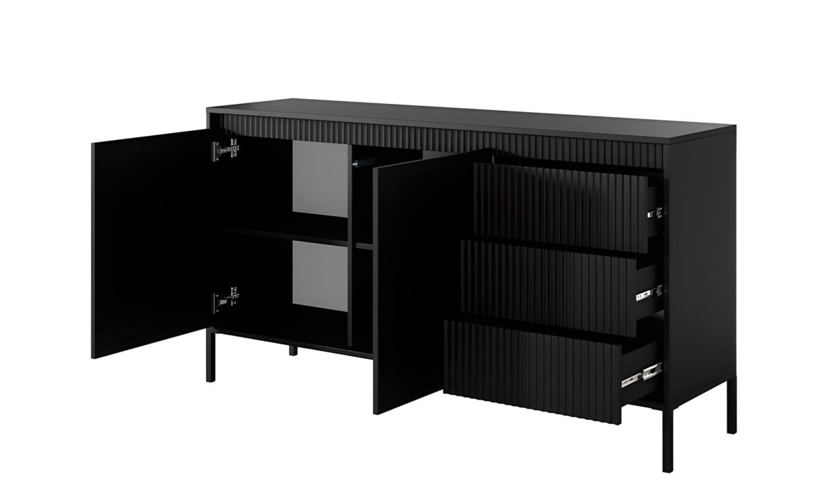 Buffet ROMANE 2 portes 3 tiroirs et 4 étagères pour une solution de rangement élégante et pratique dans votre intérieur