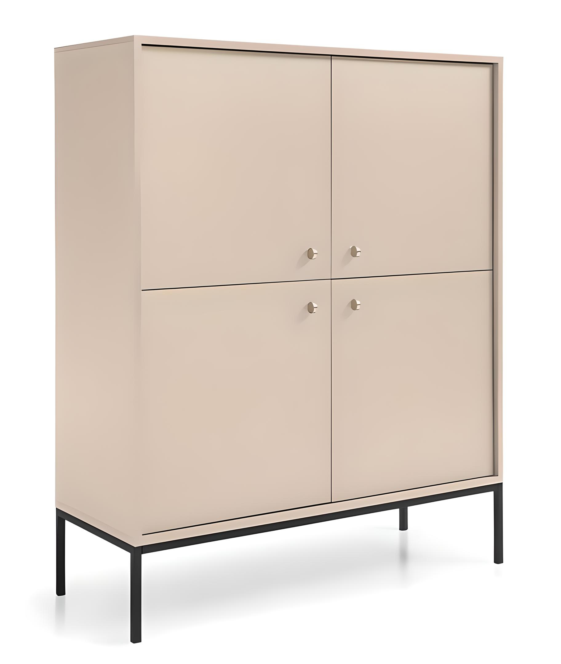 Buffet haut 4 portes pieds métal noir Beige 104 cm ROSALIA fabrication européenne