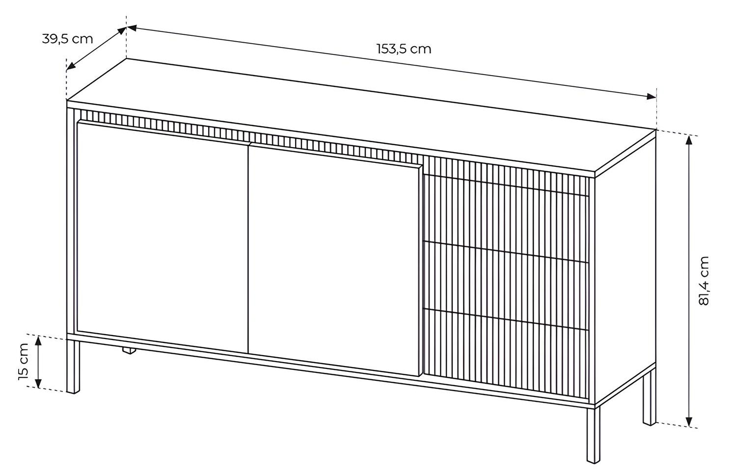 Dimension extérieur buffet 2 portes 3 tiroirs 153,5 cm ROMANE