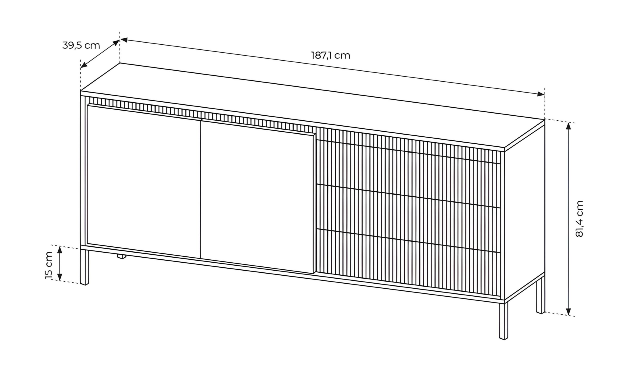 Dimensions extérieures buffet 2 portes 3 tiroirs 187 cm ROMANE