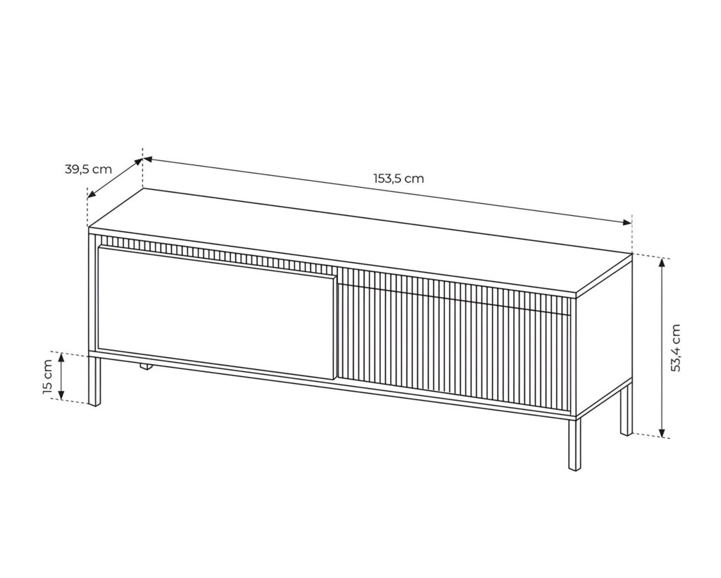 Dimensions extérieures meuble télé 2 portes 153,5 cm ROMANE