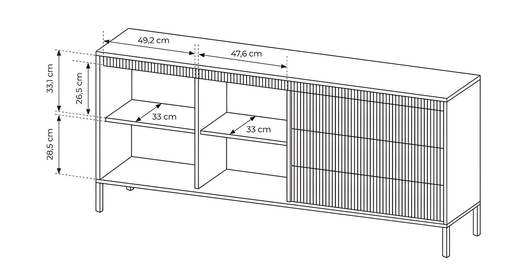 Dimensions intérieur buffet 2 portes 3 tiroirs 187 cm ROMANE