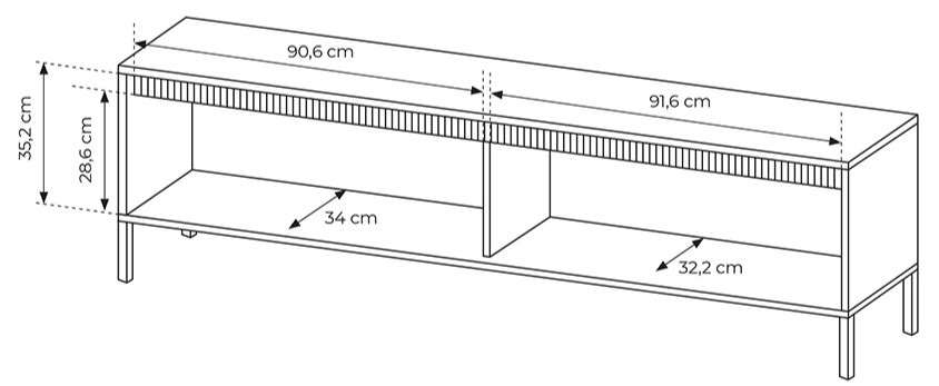 Dimensions intérieures meuble télé 2 portes 187 cm ROMANE