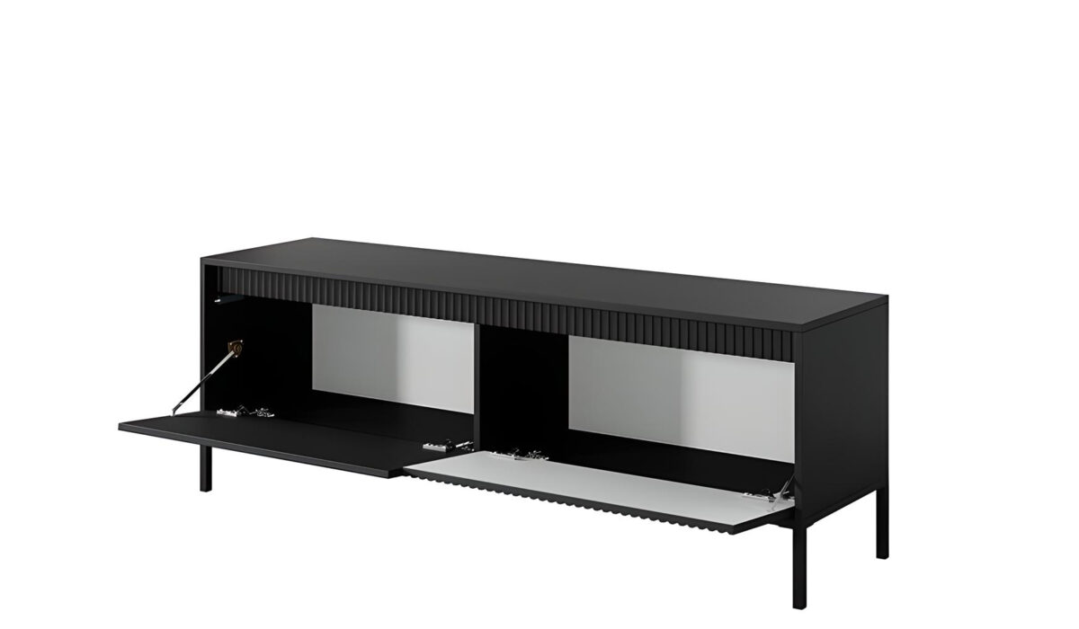 Meuble télé ROMANE 153,5 cm 2 portes, 2 étagères, pour un rangement organisé et une ambiance chic, en noir classique