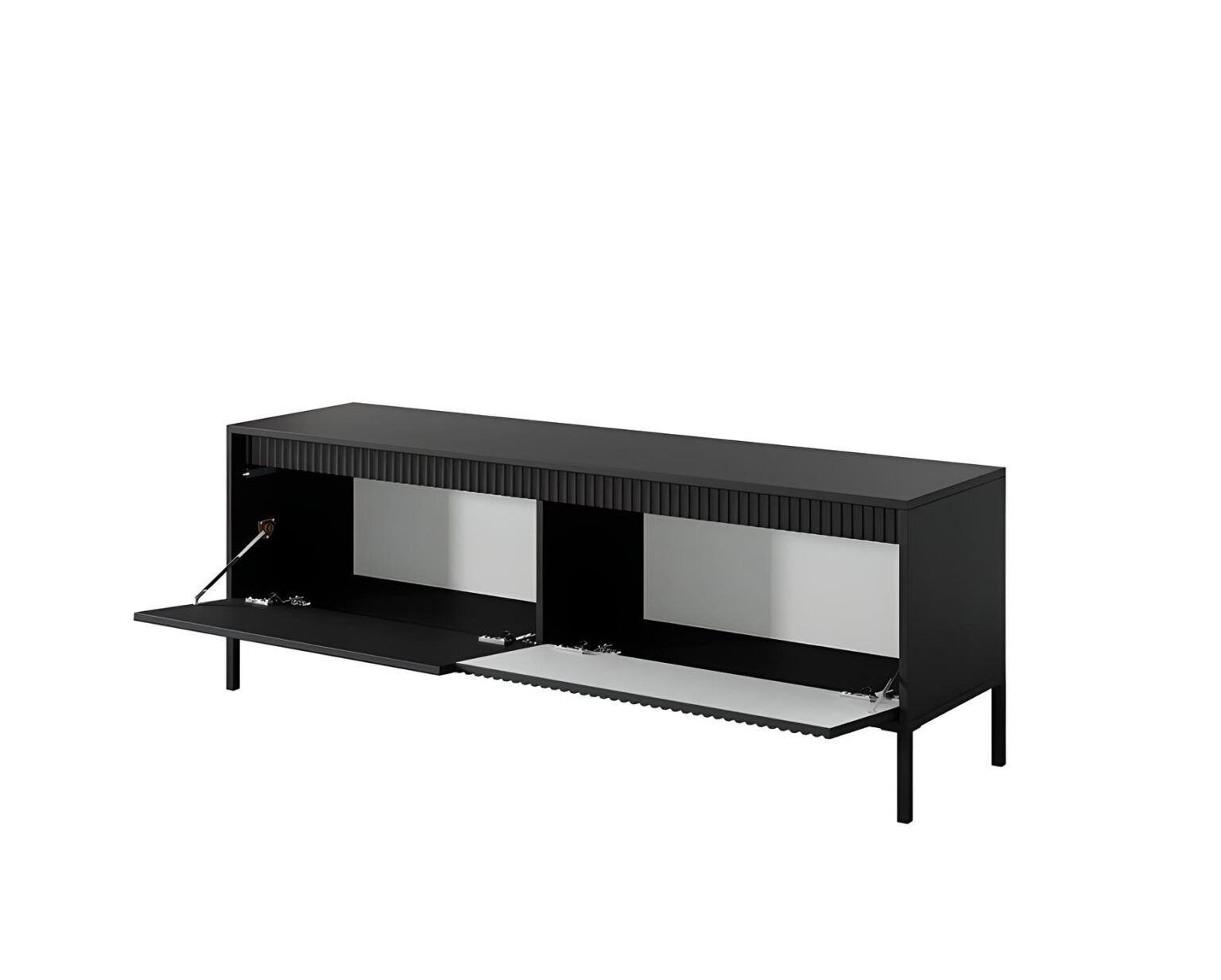 Meuble télé ROMANE 153,5 cm 2 portes, 2 étagères, pour un rangement organisé et une ambiance chic, en noir classique