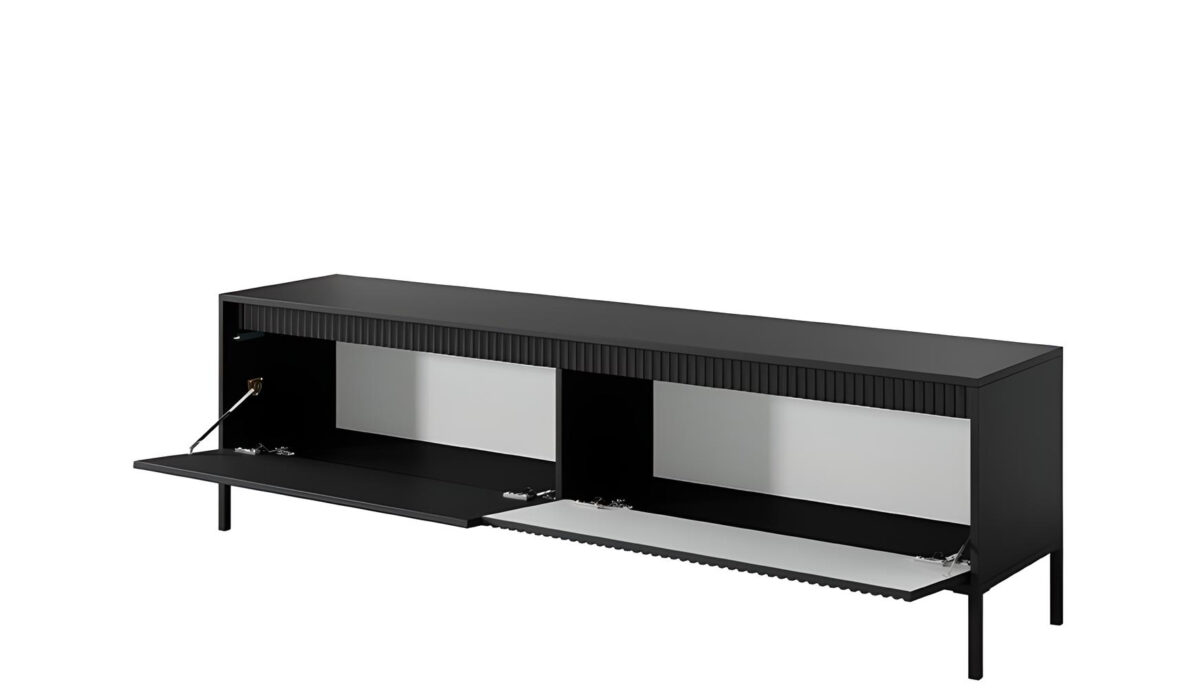 Meuble télé ROMANE profitez de ses 187 cm, 2 portes, 2 étagères pour un rangement pratique, couleur noir