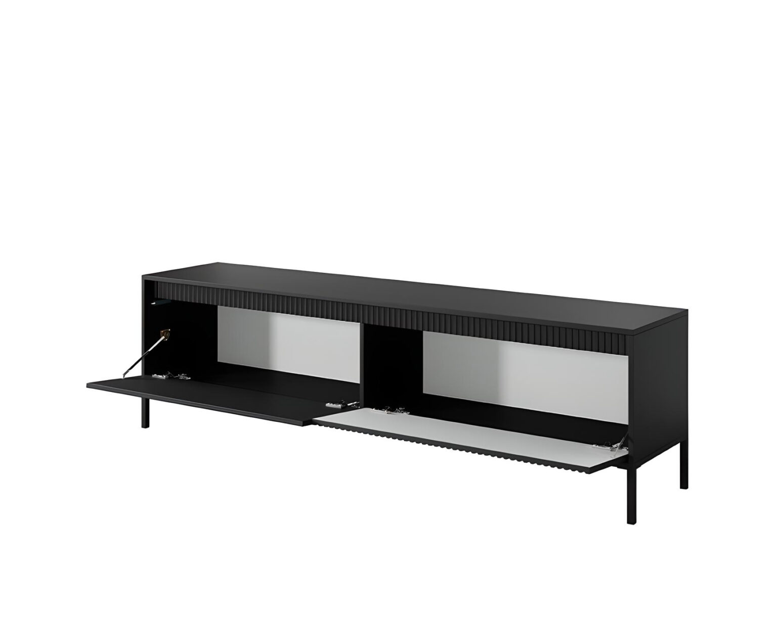 Meuble télé ROMANE profitez de ses 187 cm, 2 portes, 2 étagères pour un rangement pratique, couleur noir