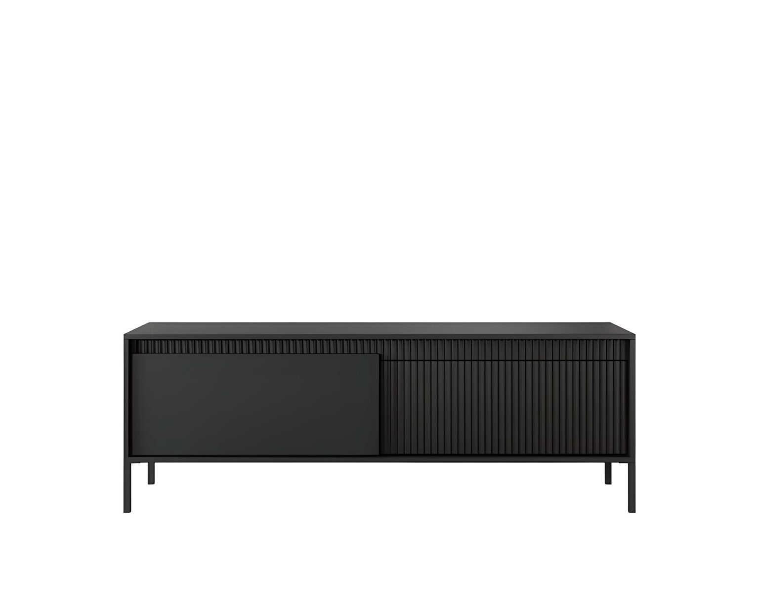 ROMANE 153,5 cm Meuble télé noir, 2 portes, 2 étagères, un choix sophistiqué pour un agencement moderne du salon