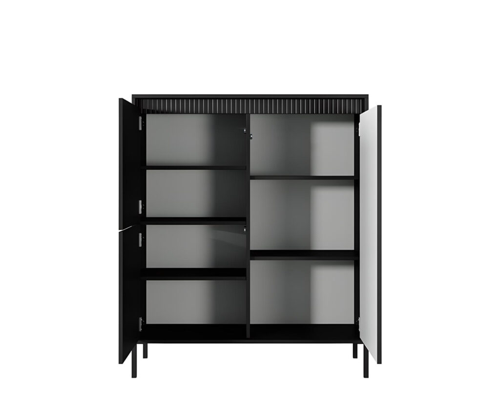 ROMANE un buffet noir polyvalent avec 3 portes et 7 étagères pour un rangement organisé