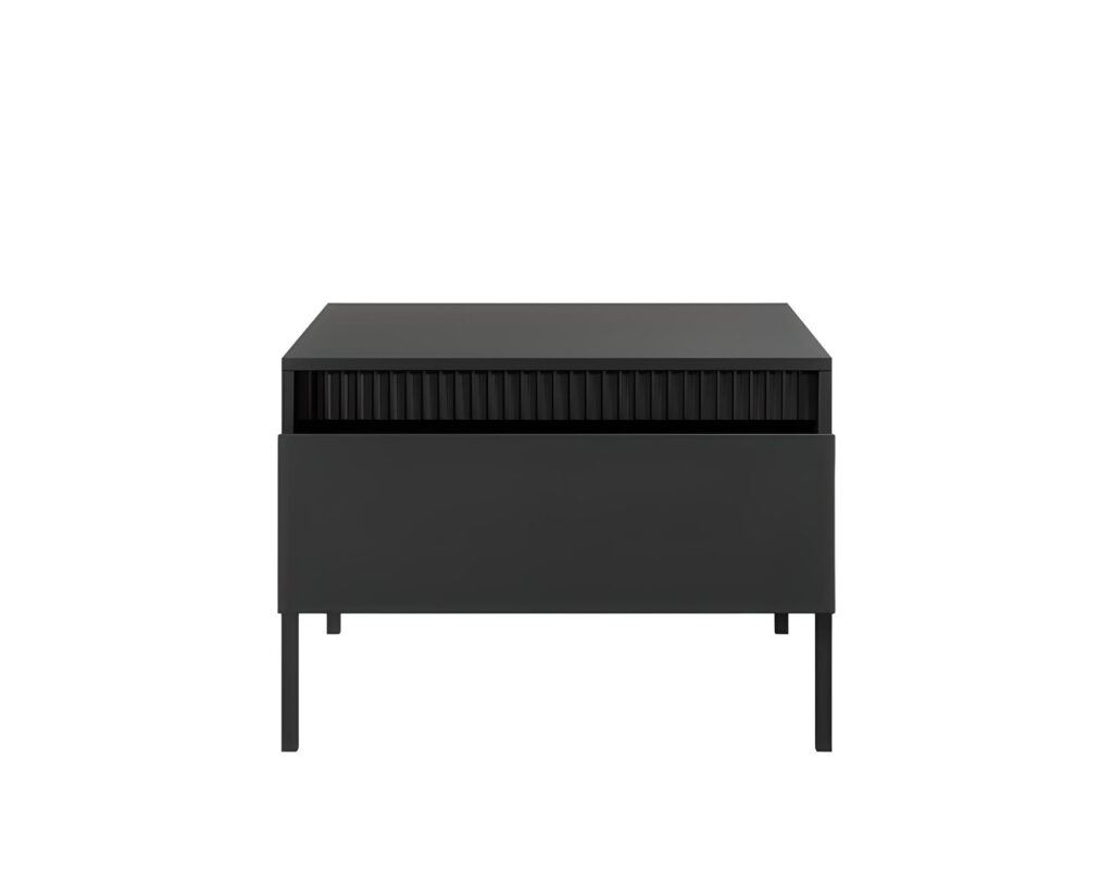 Table basse ROMANE pratique et stylée avec ses 68 cm, 1 tiroir, couleur noir pour un agencement moderne