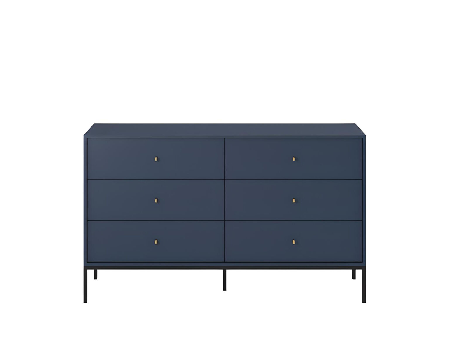 Commode ROSALIA bleu, élégance moderne avec 6 tiroirs spacieux et des pieds en métal noir