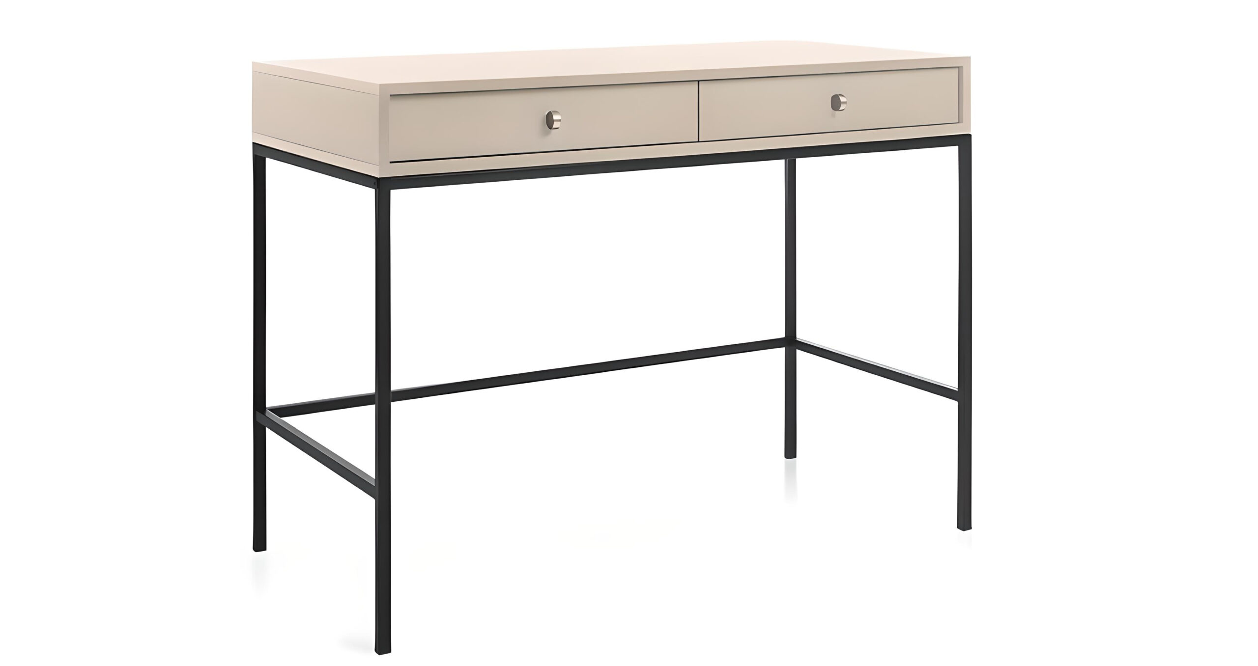 Console 2 tiroirs pieds métal noir 104 cm beige fabrication européenne