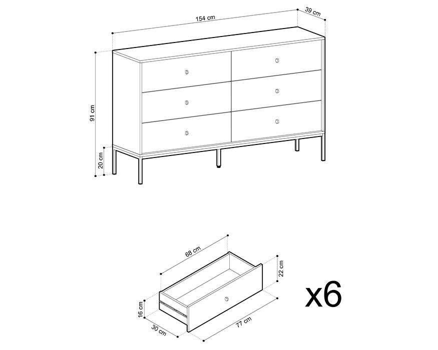 Croquis commode 6 tiroirs ROSALIA