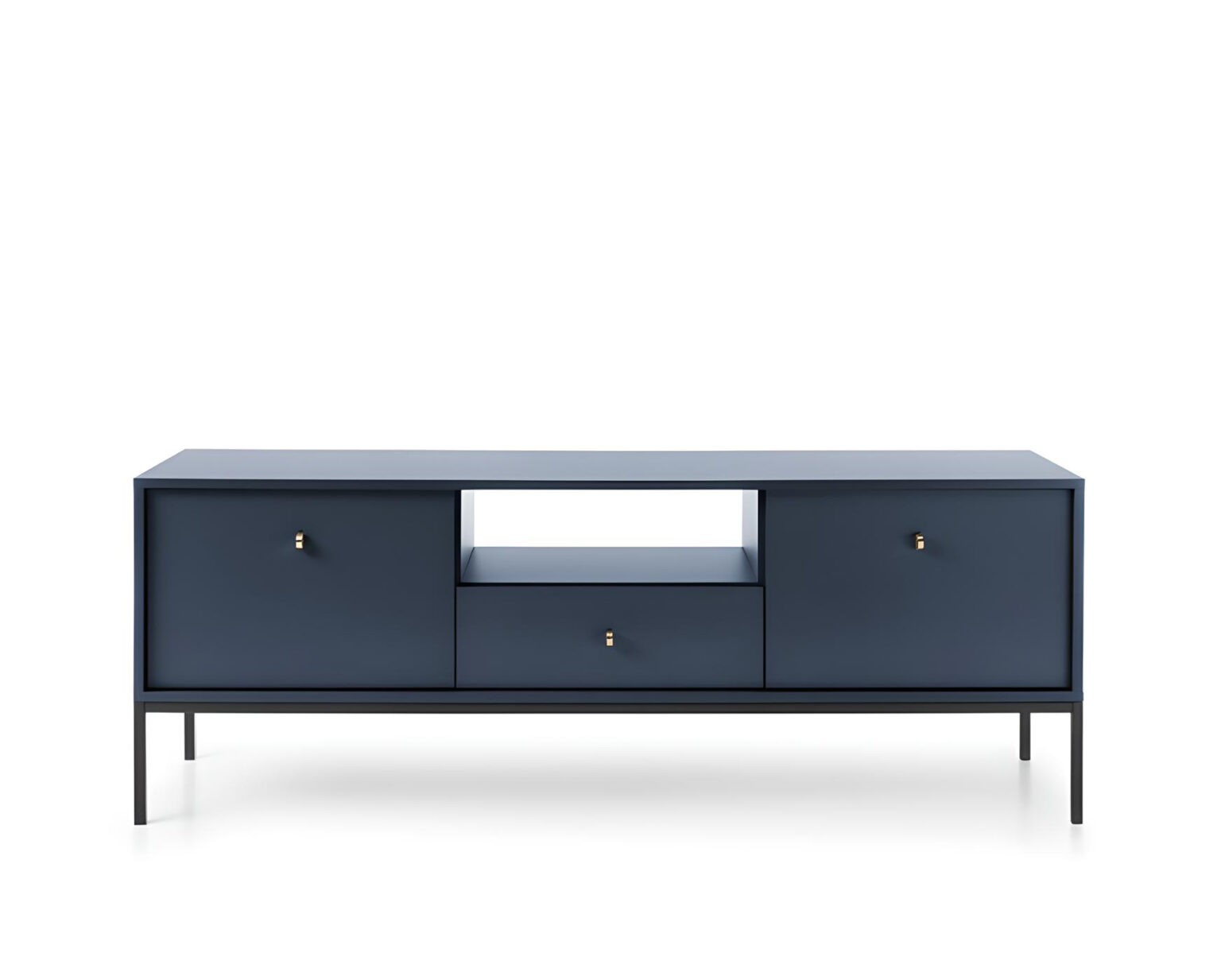 Meuble télé 2 portes 1 tiroir pieds métal noir Bleu 154 cm ROSALIA