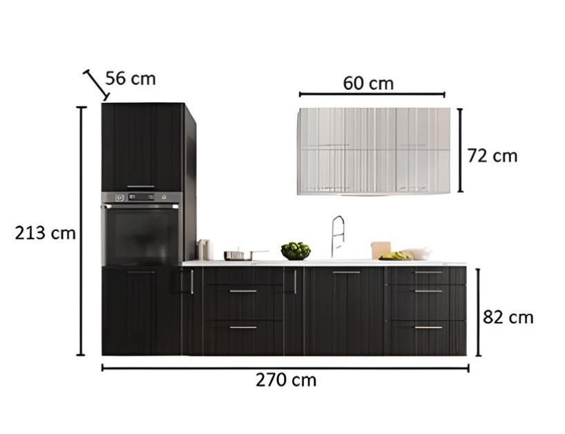 Dimension cuisine complète option four 270 cm noir KATIA