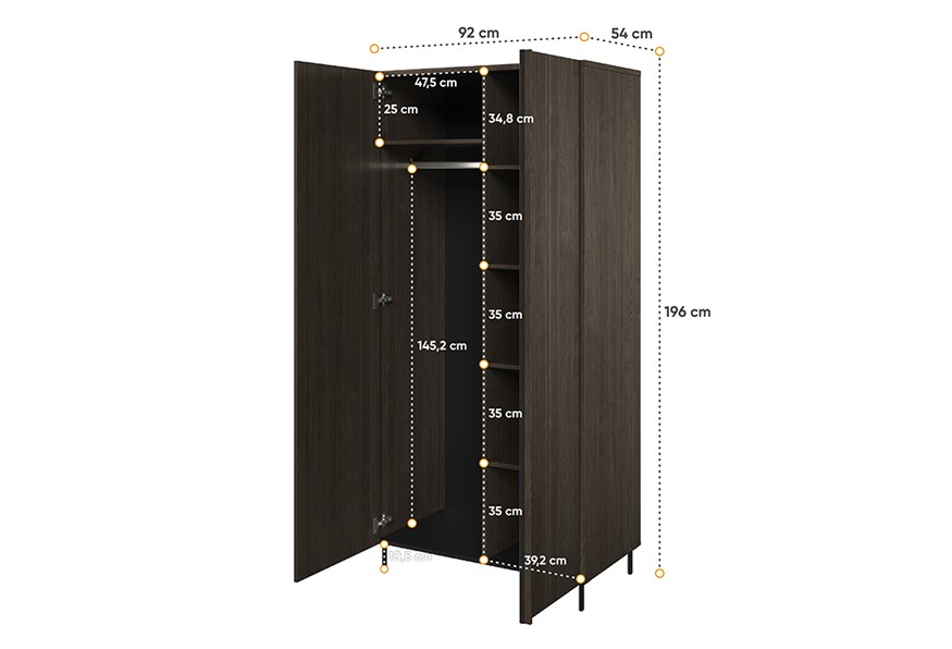 Dimensions Armoire 2 portes avec penderie bois foncé 92 cm CARENNE