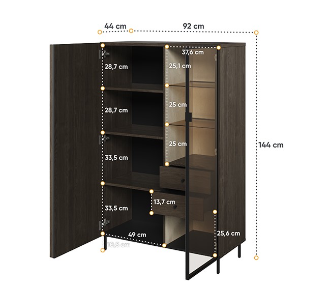 Dimensions buffet haut 2 portes 2 tiroirs bois foncé 92 cm CARENNE