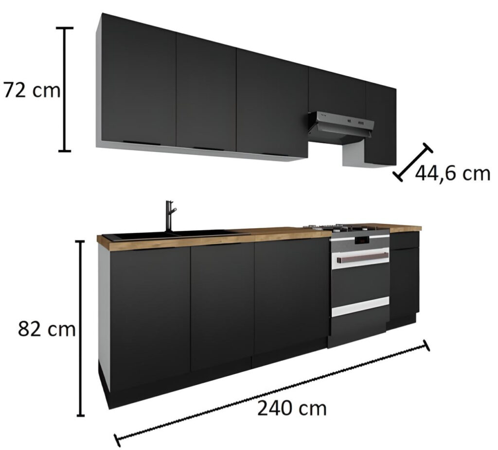 Dimensions cuisine complète LYDIA 240 cm noire